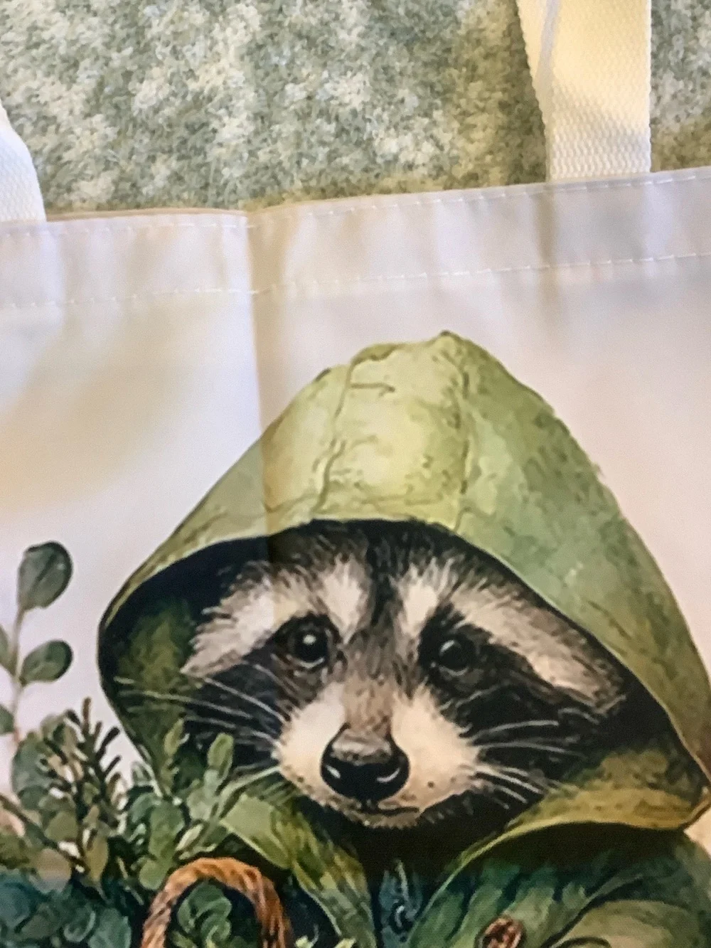 Foraging Raccoon Poly Canvas Tote Bag NWT 13.5x16”